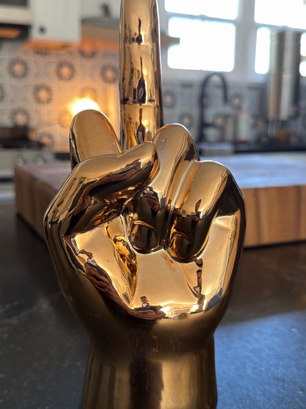 Interior Illusions Gold Middle Finger Ceramic Hand Statue